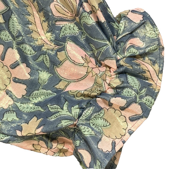 JULIET DUNN Floral Print Lamé Blouson Dress Size 3 Green Orange Button Front EUC - Picture 4 of 7